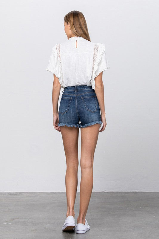 HIGH WAIST WITH LACE LINING TRIM SHORTS