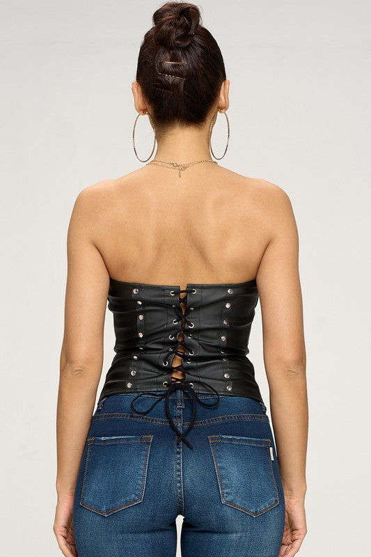 Faux Leather Bustier Top