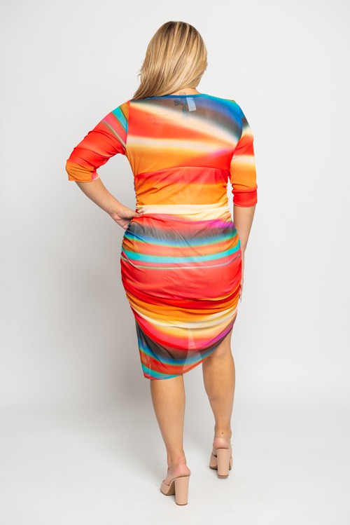 Plus Size Mesh Ombre Ruched Midi Dress