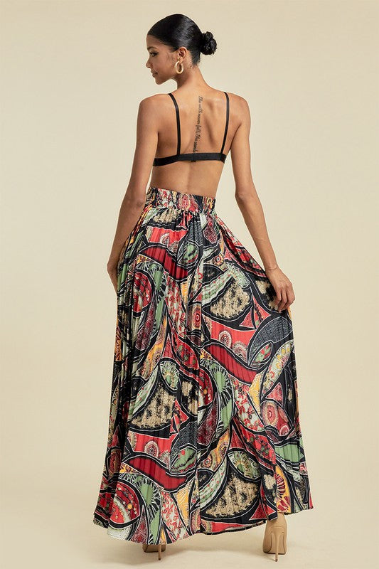 Women's Multi Printed and Pleated Open Skirt