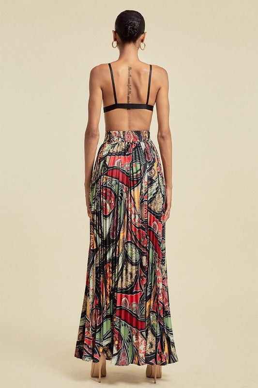 Women's Multi Printed and Pleated Open Skirt
