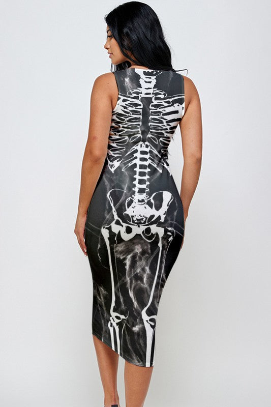 Halloween Skeleton Print Midi Dress