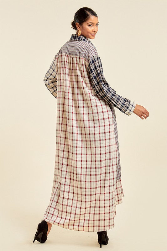 Women's Pattern Blocked Maxi Shirt Dress