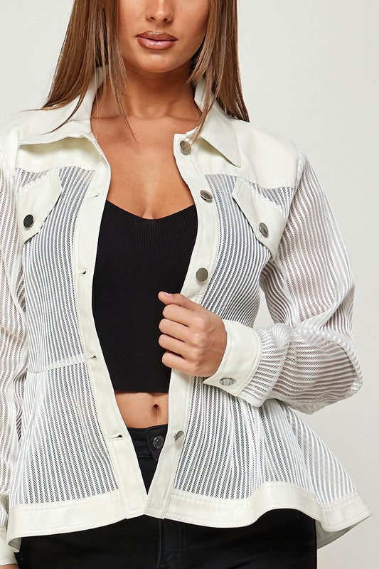 Women's Mesh Faux Leather Peplum Jacket