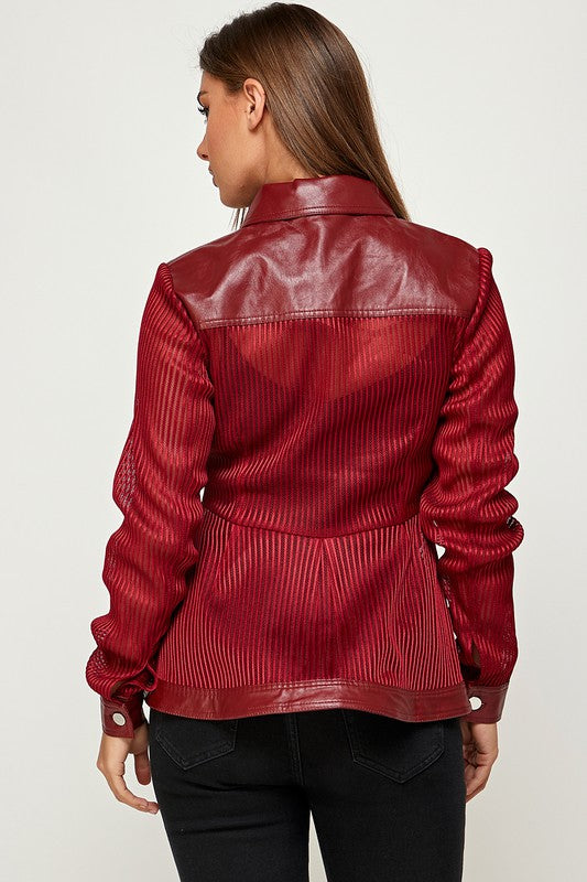 Women's Mesh Faux Leather Peplum Jacket