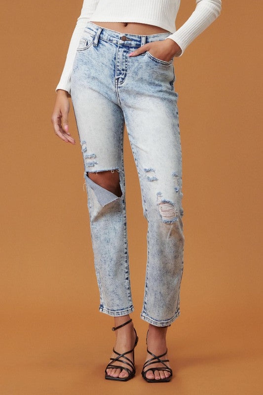 High Rise Distressed Skinny