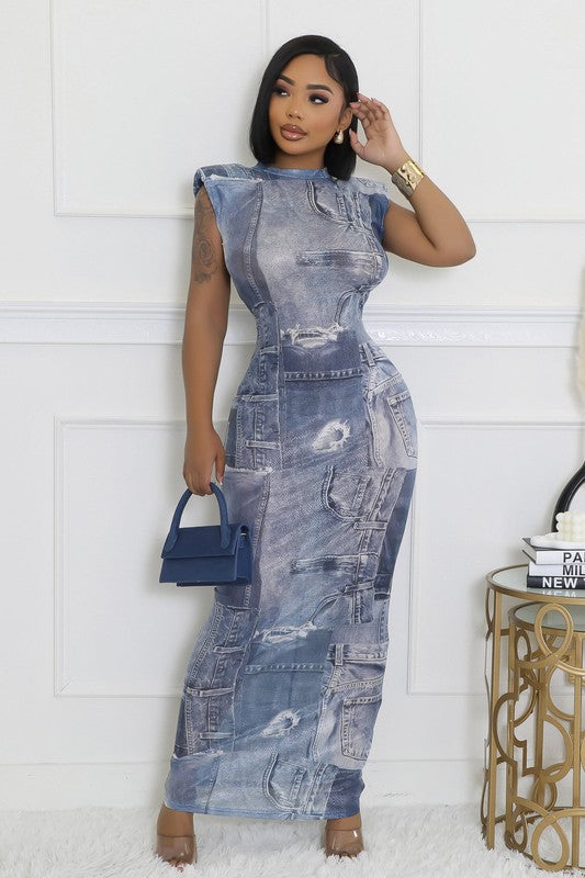 Sleeveless Maxi Sexy Bodycon Printed Dress