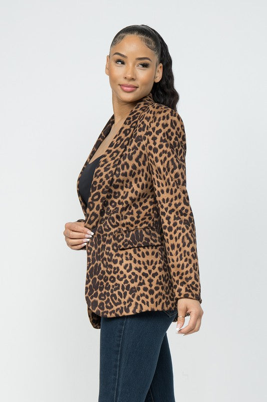 Leopard Suede Texture Shawl Lapel Lined Jacket