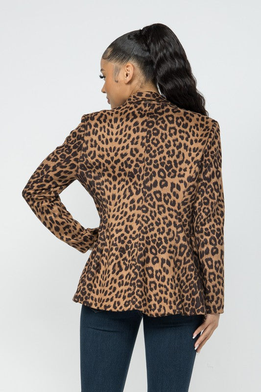 Leopard Suede Texture Shawl Lapel Lined Jacket