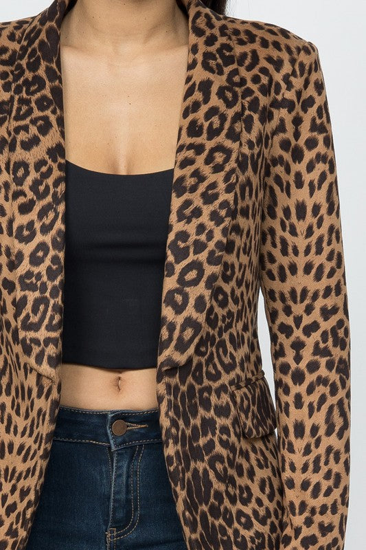 Leopard Suede Texture Shawl Lapel Lined Jacket