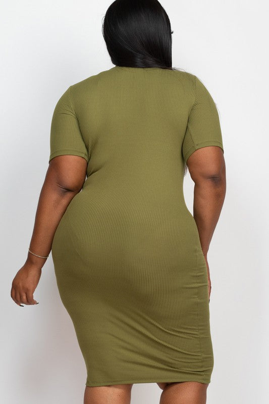 Plus Size Ribbed Bodycon Midi Dress