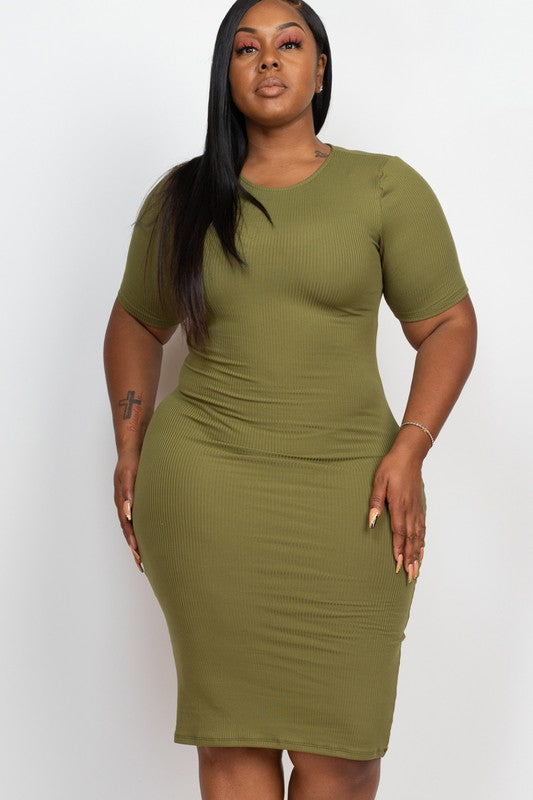 Plus Size Ribbed Bodycon Midi Dress