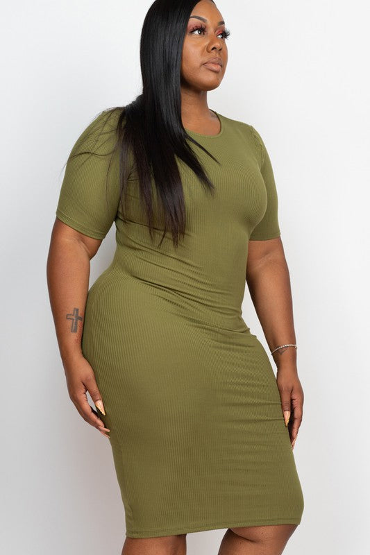 Plus Size Ribbed Bodycon Midi Dress