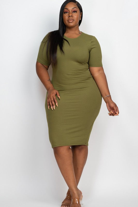 Plus Size Ribbed Bodycon Midi Dress