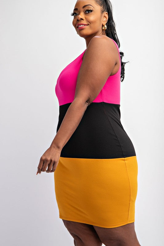 Plus Size Color Block Tank Mini Dress