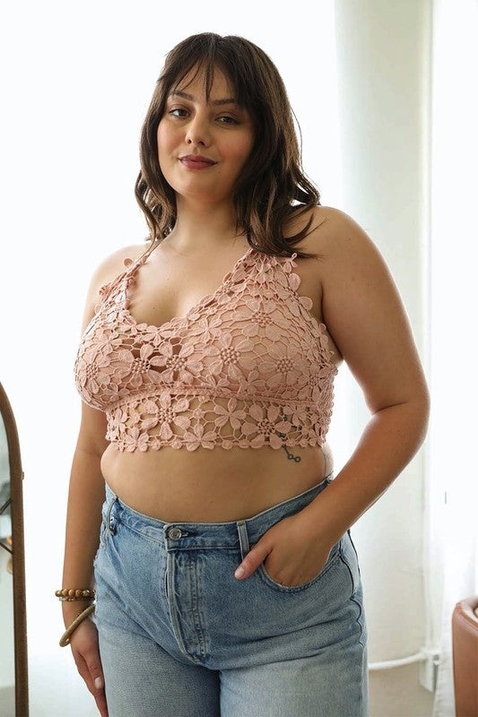 Plus Size Crochet Daisy Longline Bralette