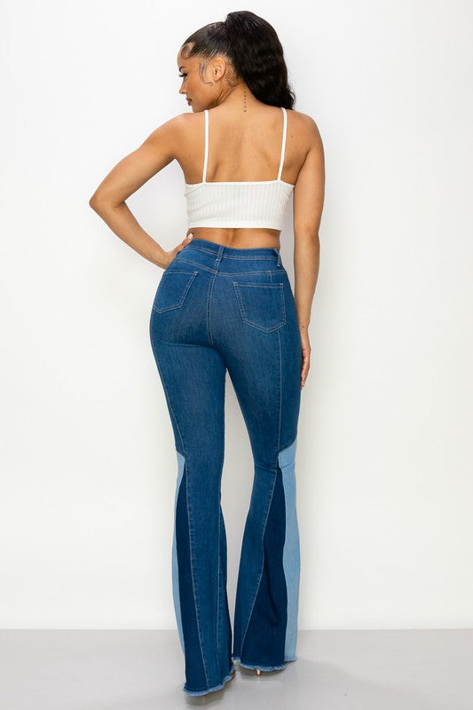 Women's High Waisted Patch Flare Jeans