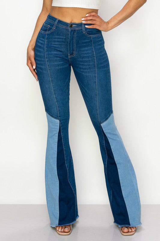 Women's High Waisted Patch Flare Jeans