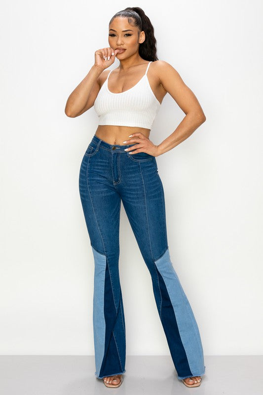 Women's High Waisted Patch Flare Jeans