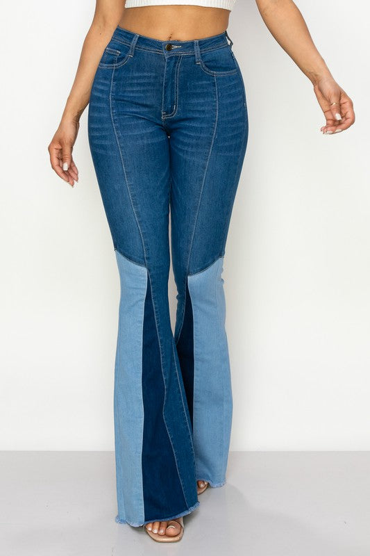 Women's High Waisted Patch Flare Jeans