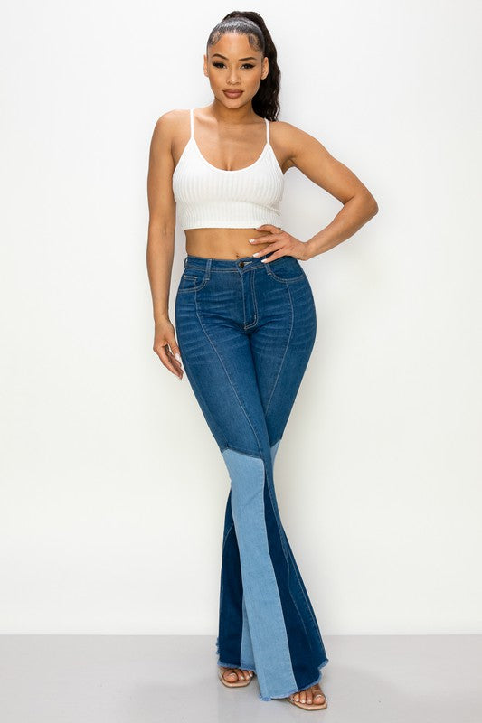 Women's High Waisted Patch Flare Jeans