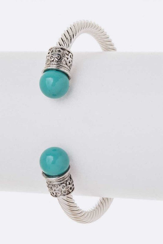 Designer Inspired Cable Open Turquoise Bangle
