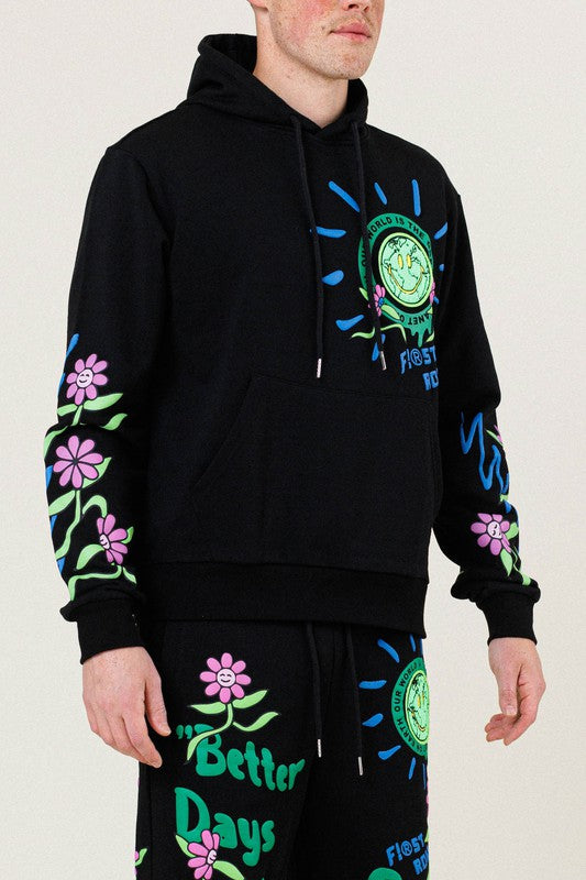 FLOWER GRAPHIC TERRY PULLOVER