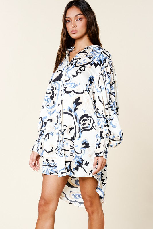 Women's Printed Asymmetric Hem Shirt Dress