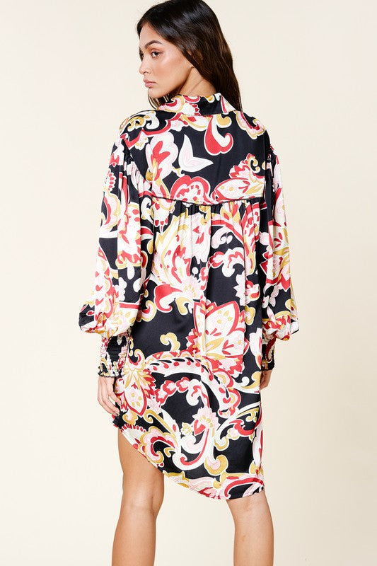 Women's Printed Asymmetric Hem Shirt Dress