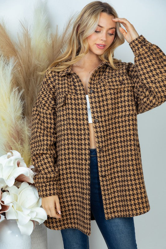 Long Sleeve Houndstooth Woven Jacket