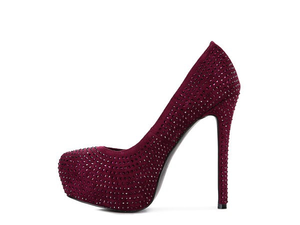 CLARISSE Diamante Faux Suede high Heeled Pumps