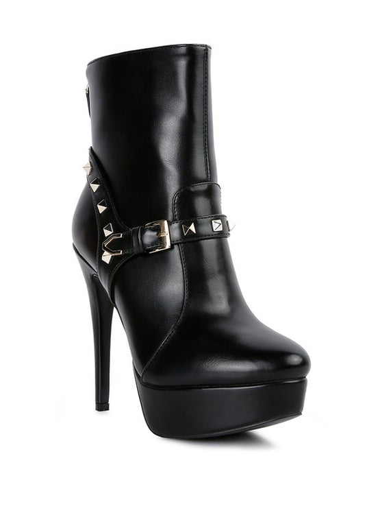 Metal Stud Faux Leather High Heel Ankle Boot