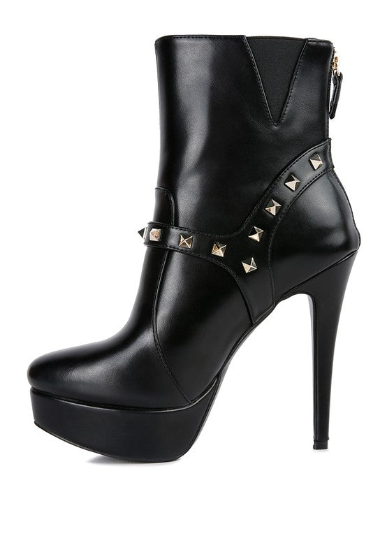 Metal Stud Faux Leather High Heel Ankle Boot