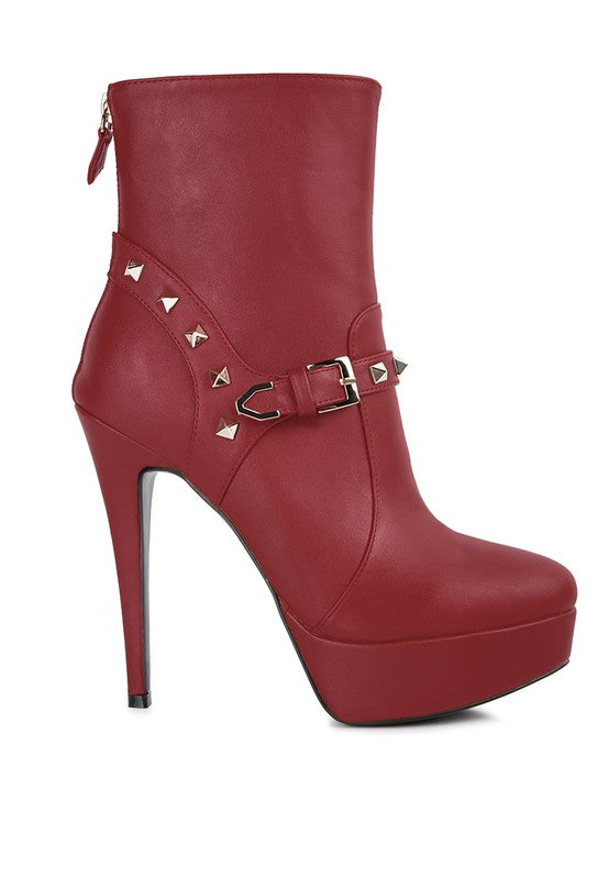 Metal Stud Faux Leather High Heel Ankle Boot