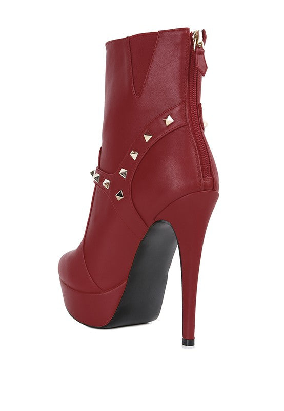 Metal Stud Faux Leather High Heel Ankle Boot