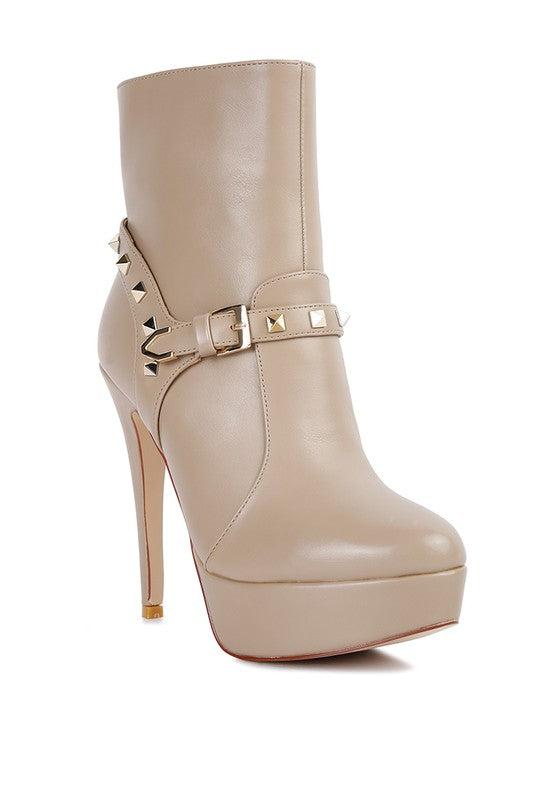 Metal Stud Faux Leather High Heel Ankle Boot