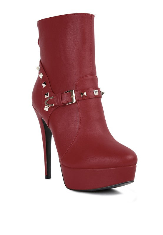 Metal Stud Faux Leather High Heel Ankle Boot