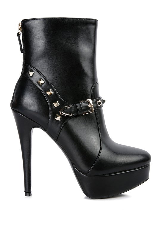 Metal Stud Faux Leather High Heel Ankle Boot