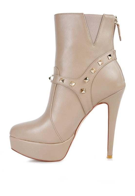 Metal Stud Faux Leather High Heel Ankle Boot