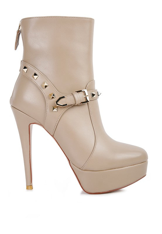 Metal Stud Faux Leather High Heel Ankle Boot