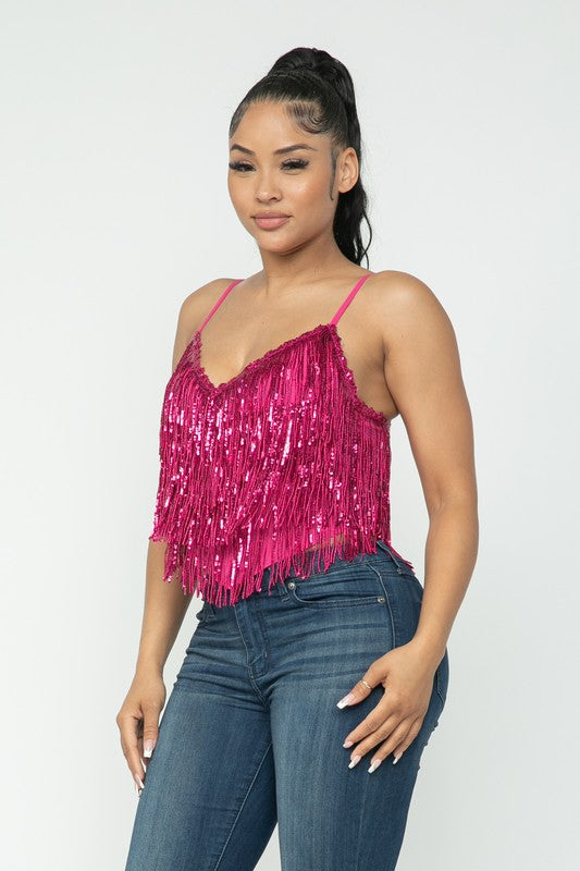 Sequins Fringe Camisole Top