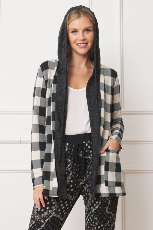 Buffalo Plaid Hooded Cardigan