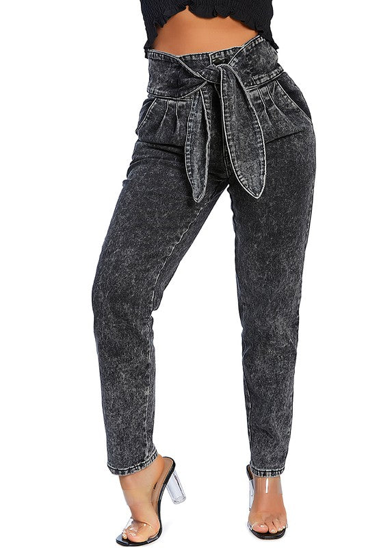 Women's Bow Together Washed Denim Pants