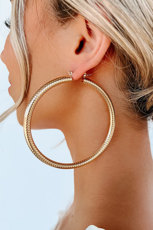 Gold Hoop Detailed Thick Earrings