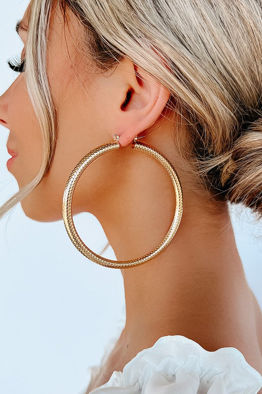 Gold Hoop Detailed Thick Earrings