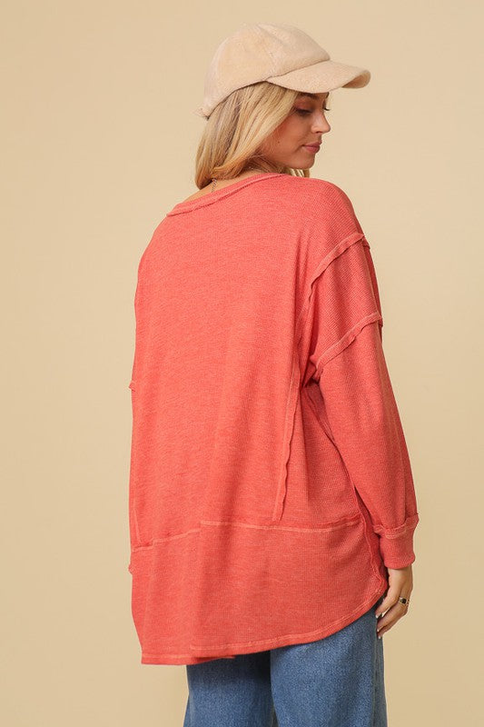 Women's Thermal High Low V-neck Oversized Tunic Top