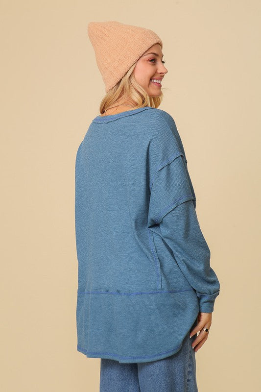 Women's Thermal High Low V-neck Oversized Tunic Top