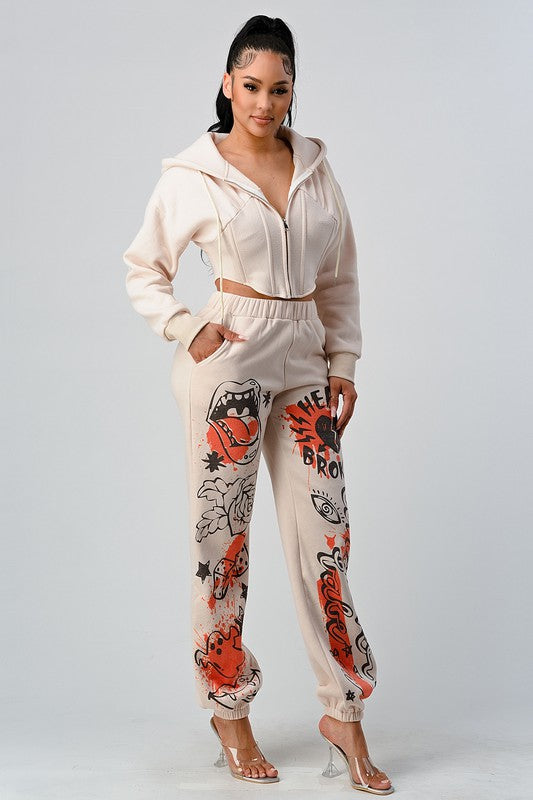 ATHINA CASUAL JACKET AND GRAPHIC PANTS SET