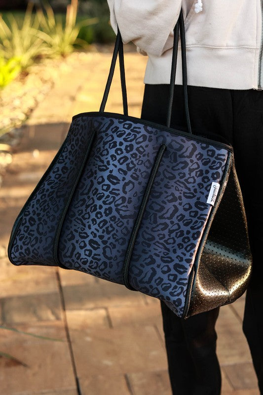 The Marissa Black Leopard Neoprene Bag