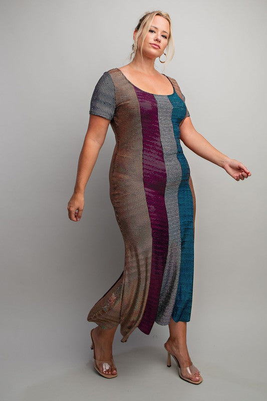 Plus Size Sequin Multi-Panel Midi Dress